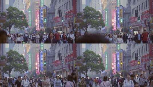 【空镜】4K上海南京路-游客人流-招牌霓虹灯高清在线视频素材下载