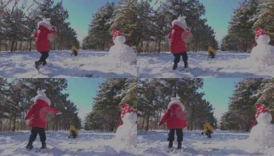 快乐儿童在雪地里打雪仗高清在线视频素材下载