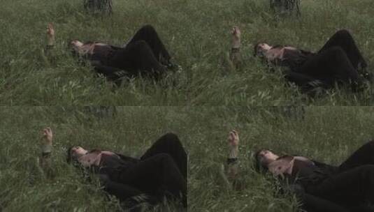 躺在草地上的男人高清在线视频素材下载