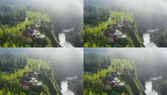 云雾中悬崖边上的酒店高清在线视频素材下载