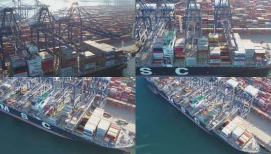 深圳盐田港码头货轮集装箱特写后拉到全貌高清在线视频素材下载