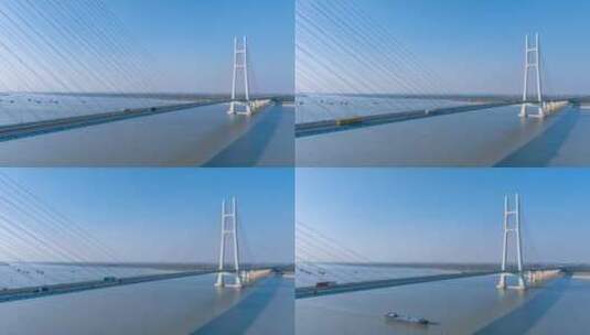 九江二桥平行航拍延时高清在线视频素材下载