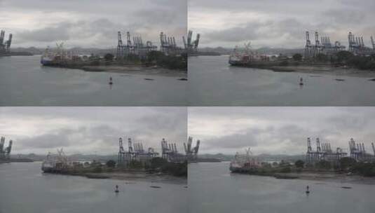 巴拿马码头停泊的船舶高清在线视频素材下载