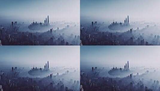上海天际雾天航拍高清在线视频素材下载