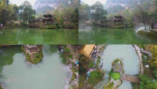 4K中国风古风池塘雨庭连廊人间仙境高清在线视频素材下载