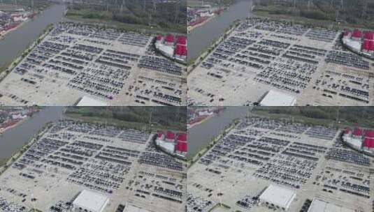 航拍上海自贸区车辆露天停车场高清在线视频素材下载