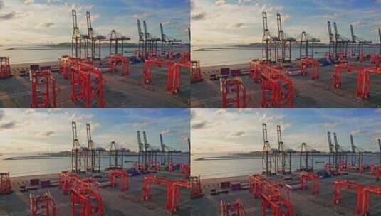 港口夕阳码头集装箱物流城市商业繁忙的港口高清在线视频素材下载
