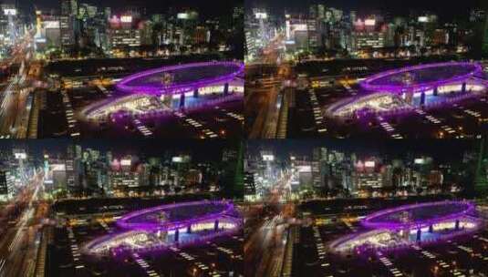 汽车和人们在城市的夜晚从高处高清在线视频素材下载