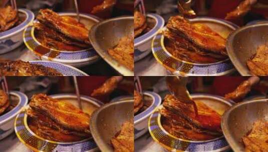 慢镜头升格拍摄武汉美食特色小吃武昌鱼高清在线视频素材下载