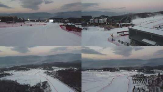 鳌山滑雪场高山滑雪空景航拍2高清在线视频素材下载