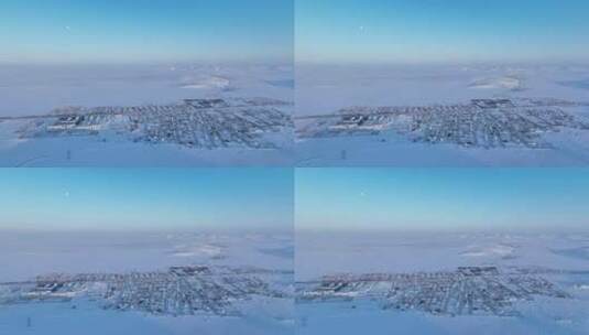 航拍呼伦贝尔雪原版画雪村高清在线视频素材下载