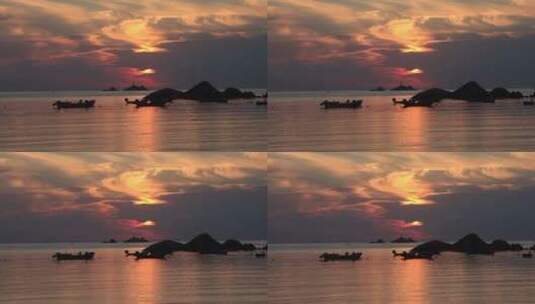 威海半月湾海面上的日出火烧云高清在线视频素材下载