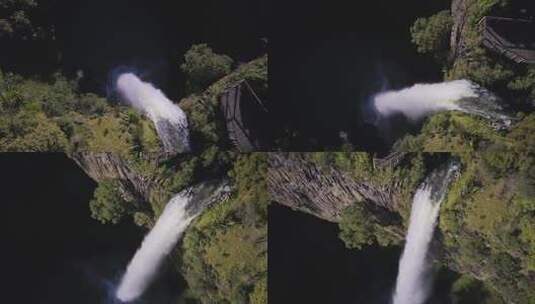 美丽瀑布的自上而下航拍高清在线视频素材下载