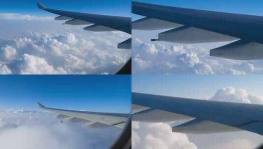 从飞机窗外看天空蓝天白云机翼4k视频素材高清在线视频素材下载
