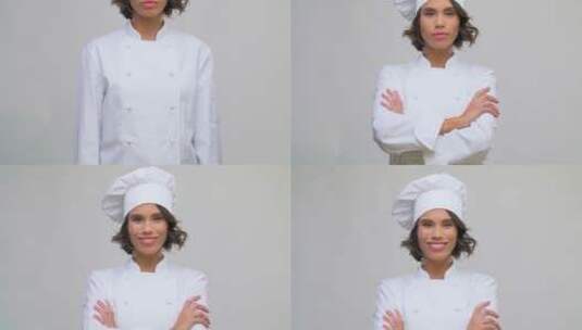 双臂交叉看着相机的女厨师高清在线视频素材下载