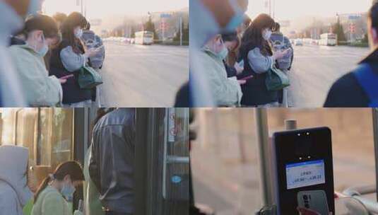 公交站玩手机的女孩高清在线视频素材下载