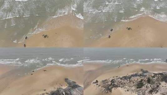 阴天沙滩海水浪花俯拍海边潮汐海水冲刷沙滩高清在线视频素材下载