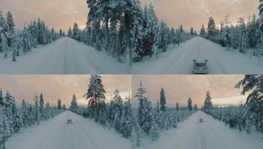 冬季森林大雪汽车行驶航拍高清在线视频素材下载