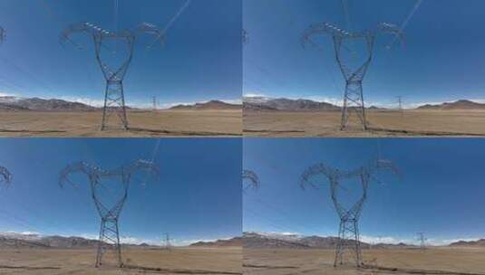 西藏超高压电力输送电塔航拍高清在线视频素材下载