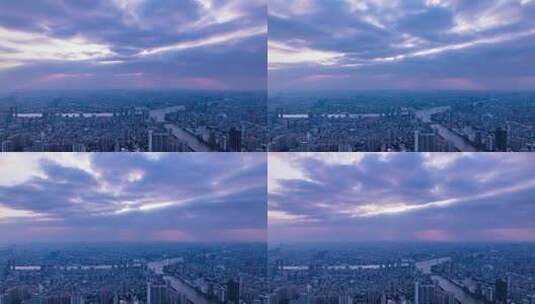广州珠江城市建筑与夕阳落日晚霞云彩航拍高清在线视频素材下载