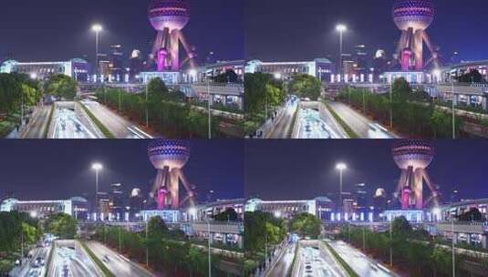 上海陆家嘴城市街道交通汽车车流延时摄影高清在线视频素材下载