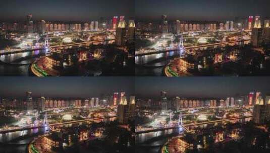 海滨城市夜景 星海广场航拍高清在线视频素材下载