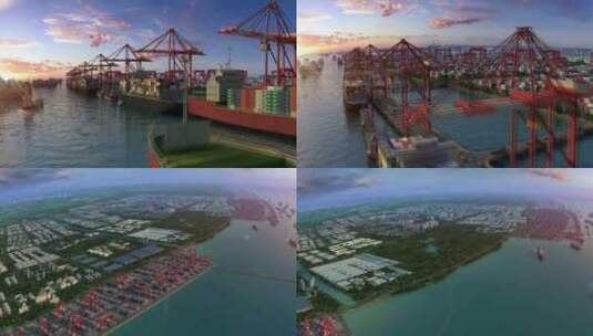 三维码头大港口集装箱货轮国际贸易区高清在线视频素材下载