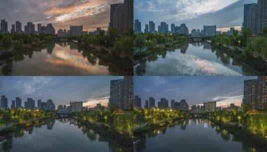 杭州滨江区城市日落延时高清在线视频素材下载