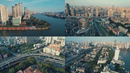 广州洲头咀多建筑多镜头航拍高清在线视频素材下载