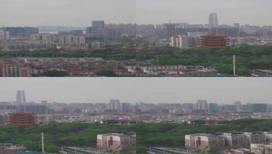 武汉黄鹤楼和绿地中心城市地标同框高清在线视频素材下载