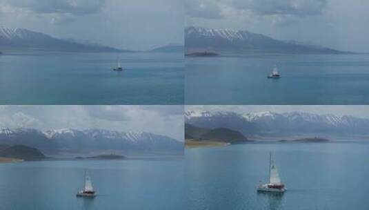 4K航拍新疆赛里木湖自然风光美景高清在线视频素材下载