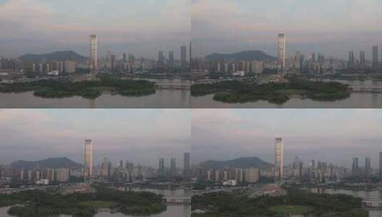 日出时分阳光打在深圳湾壹号上高清在线视频素材下载