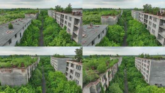 匈牙利Sarmellek村废弃住宅区的鸟瞰图高清在线视频素材下载