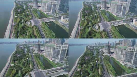 杭州观澜路及周边建筑风光航拍高清在线视频素材下载