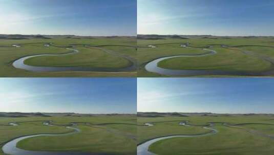 航拍呼伦贝尔草原“天下第一曲水”高清在线视频素材下载