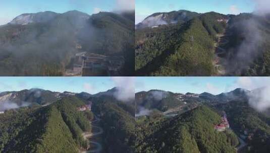 江西某地航拍大山深处村庄森林云海大远景高清在线视频素材下载