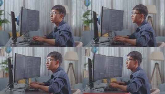 男子面对电脑屏幕辛勤的工作高清在线视频素材下载