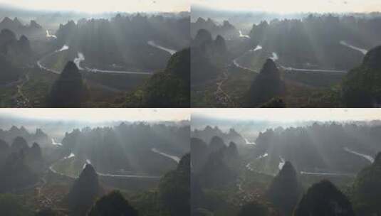 航拍桂林青山绿水群山生态清晨美景高清在线视频素材下载