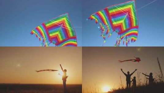 【合集】夕阳下放风筝的人高清在线视频素材下载
