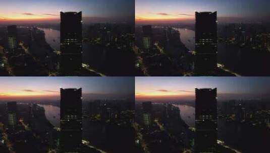 航拍上海 ｜白玉兰广场日出 升镜头高清在线视频素材下载