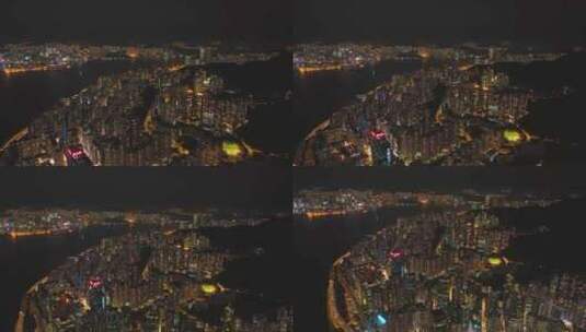 香港城市万家灯火夜景航拍视频4K30P高清在线视频素材下载