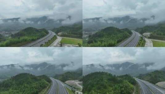 森林公路航拍雨后森林高速公路树林云雾风景高清在线视频素材下载