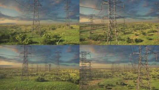 高压线铁塔林立遍布草原大地的动画视频高清在线视频素材下载