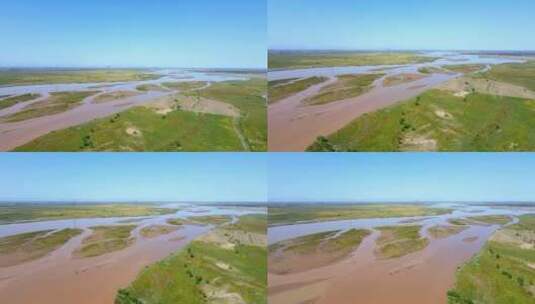 黄河河滩河道湿地-黄河治理农业航拍高清在线视频素材下载