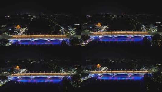 广西桂林解放桥夜景灯光航拍高清在线视频素材下载