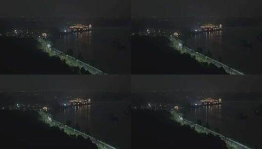 航拍松江浦江之首分水龙王庙夜景高清在线视频素材下载