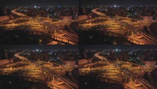 内蒙古呼和浩特立交桥4k夜景航拍高清在线视频素材下载