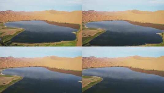 航拍内蒙古阿拉善巴丹吉林沙漠湖景自然风景高清在线视频素材下载