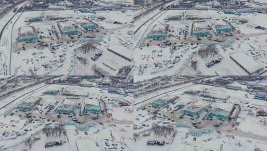 哈尔滨建设中的冰雪大世界高清在线视频素材下载