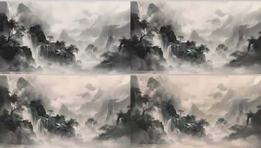 黑白中国风山水水墨画动画高清在线视频素材下载